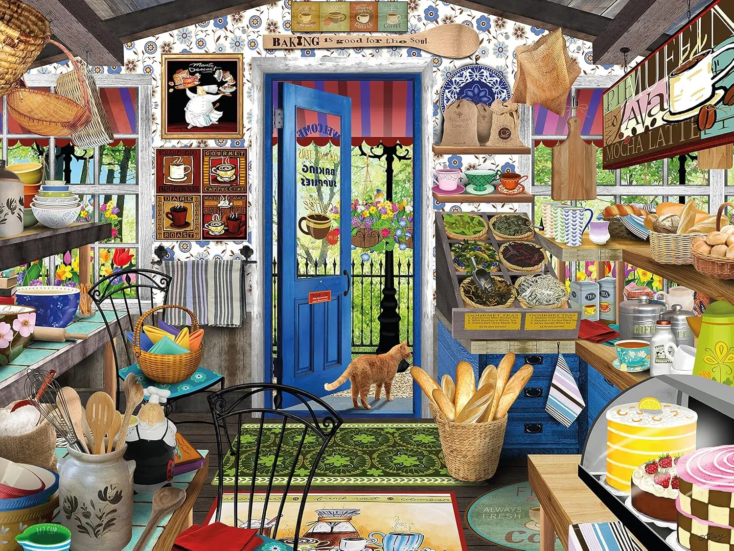 Vintage Collectible Shop - 居心地の良いヴィンテージベーカリーショップ 木製ジグソーパズル 1000ピース キッチン壁飾り 教室用インタラクティブおもちゃ 友情ギフトコレクション