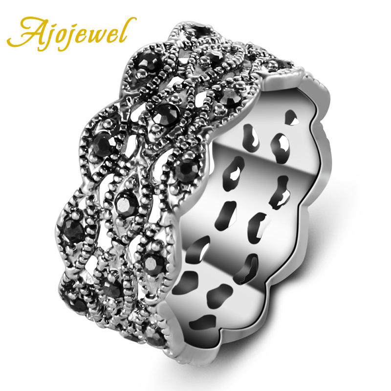 Vintage Collectible Items - 女性のためのAjojewel-3レベルのラインストーンリング,黒のバンド,ジュエリーコレクション,ヴィンテージのアイテム