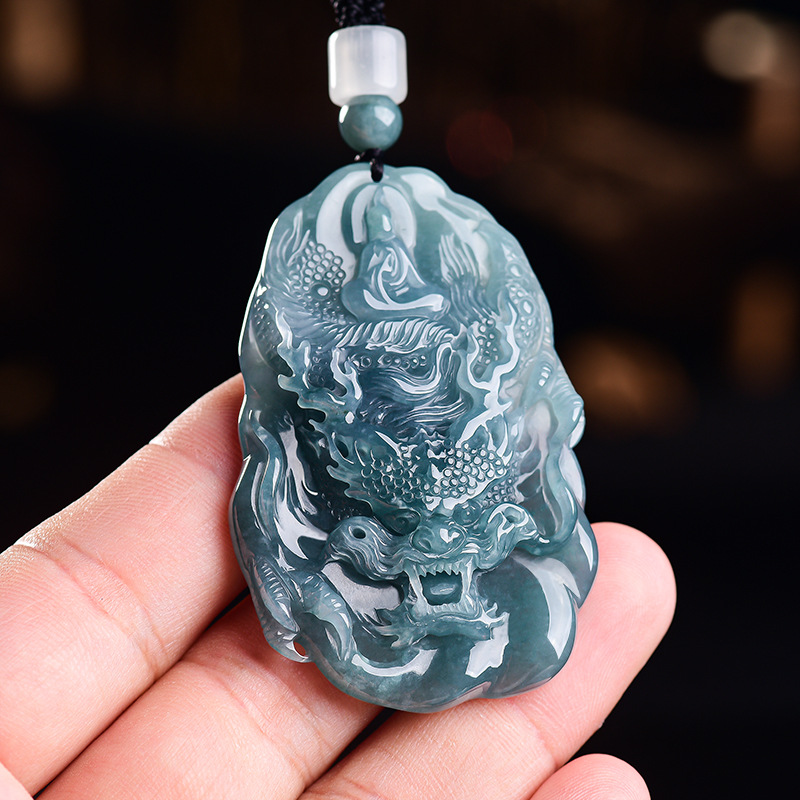 Vintage Necklace - 天然ビルマ翡翠ドラゴンペンダントネックレスヴィンテージデザイナーファッション本物の翡翠高級ジュエリーアクセサリー女性へのギフト