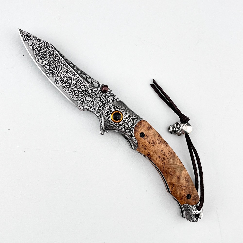 Vintage Collectible Knife - 高硬度ダマスカス模様折りたたみナイフ、ヴィンテージ装飾コレクターズアイテムポケットナイフ、ギフトコレクション、ハンティングナイフ