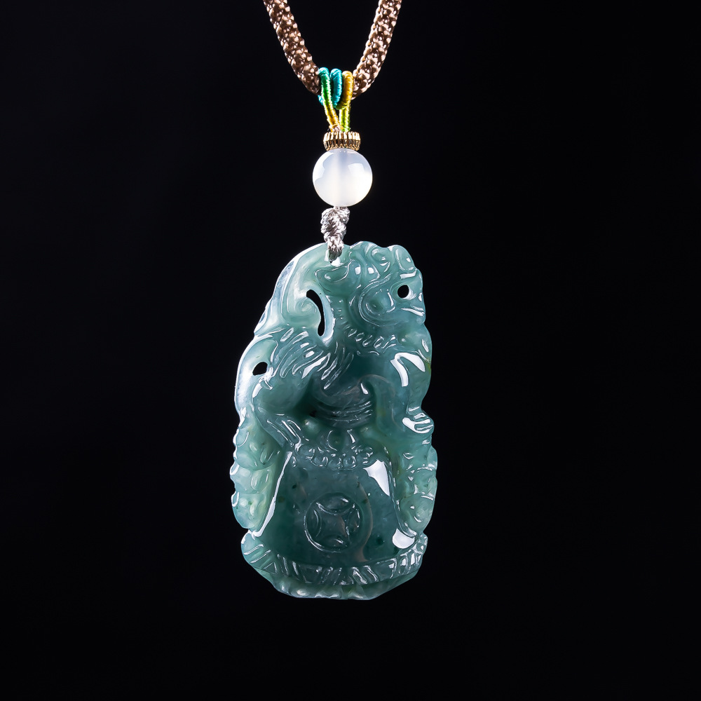 Vintage Necklace - ビルマ翡翠貔貅ペンダントデザイナー宝石お守り本物の翡翠アクセサリーネックレスファッションヴィンテージ女性へのギフト