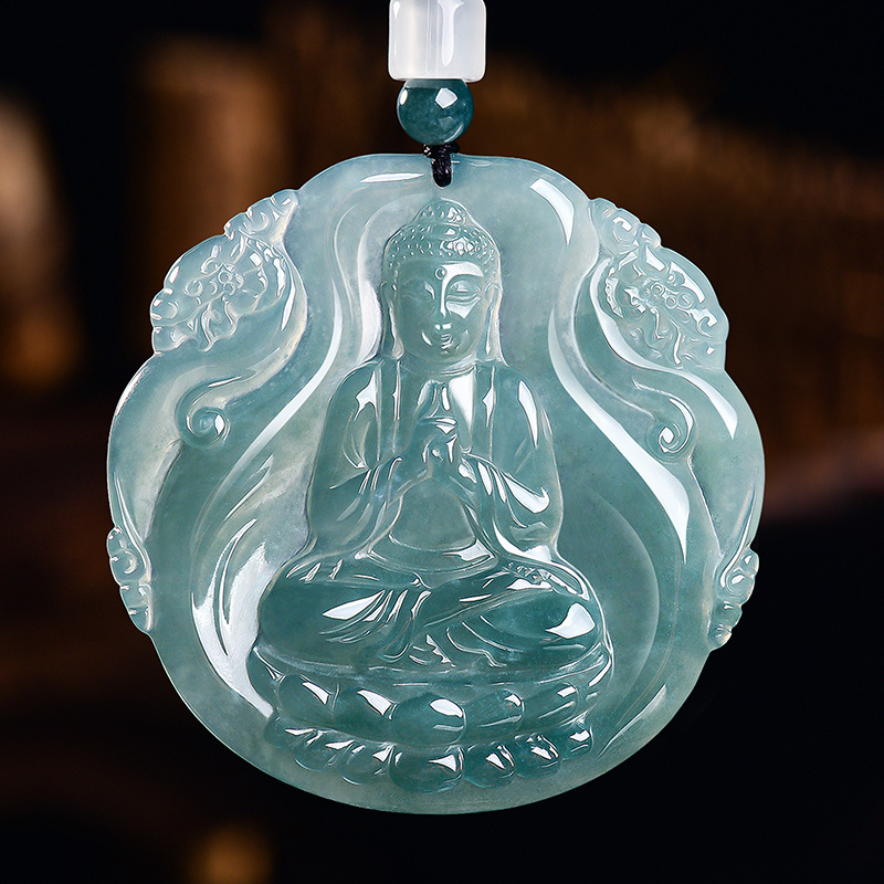 Vintage Necklace - 天然ビルマ翡翠仏陀ペンダントネックレス宝石本物の翡翠ヴィンテージデザイナージュエリー高級お守り女性へのギフト