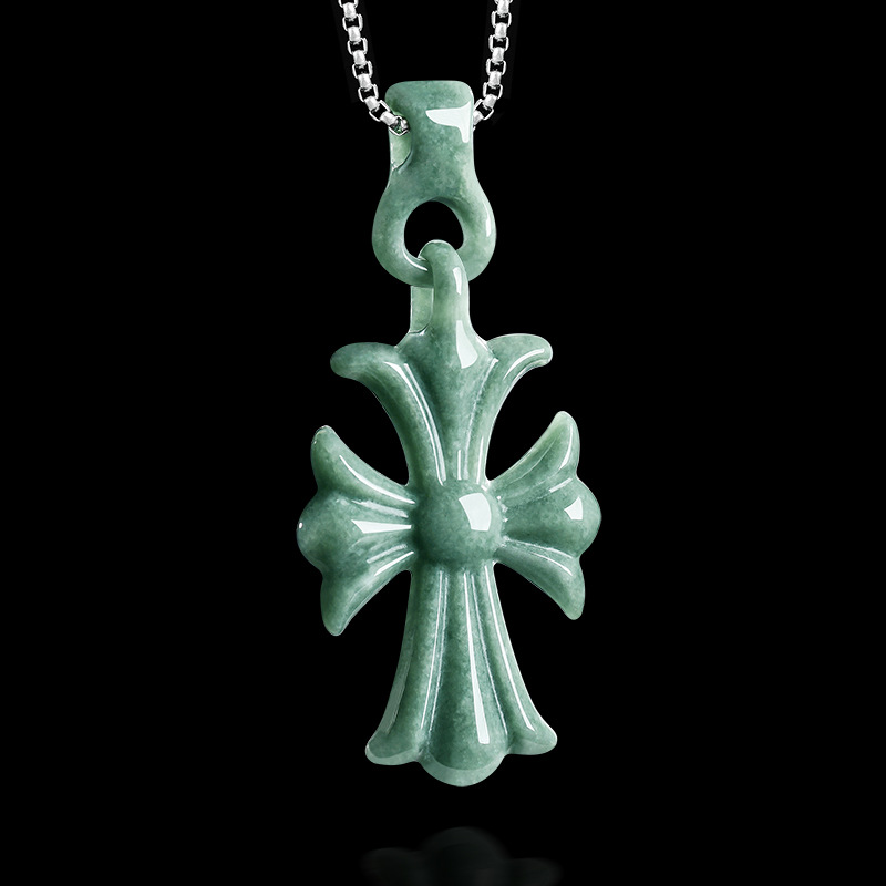 Vintage Necklace - 天然ビルマ翡翠クロスペンダントネックレスジュエリーデザイナー宝石本物の翡翠ヴィンテージアクセサリー女性のための高級ギフト