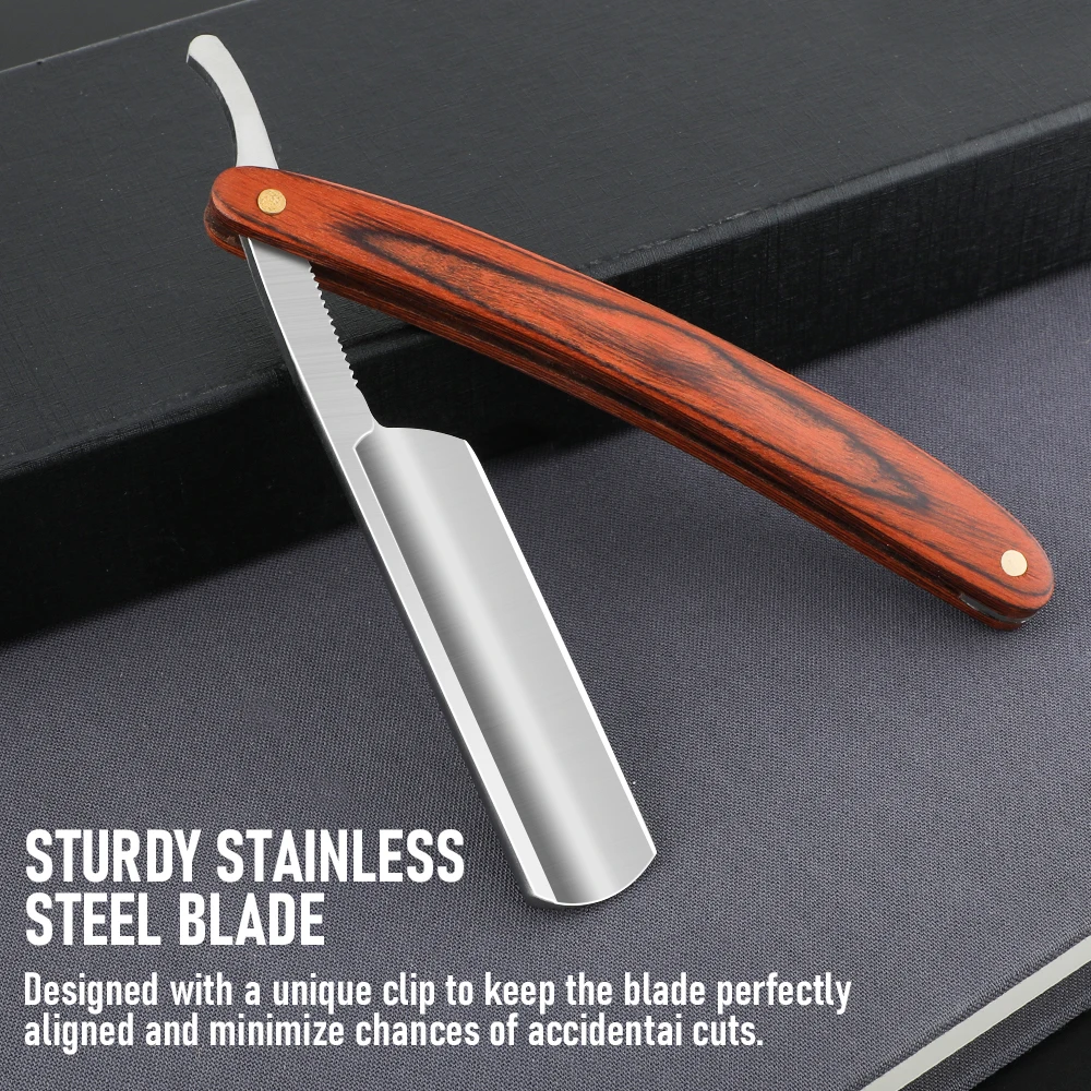 Vintage Collectible Knife - 1Pc ヴィンテージビッグサイズストレートエッジ理容かみそり折りたたみシェービングナイフ木製ハンドル脱毛ツール