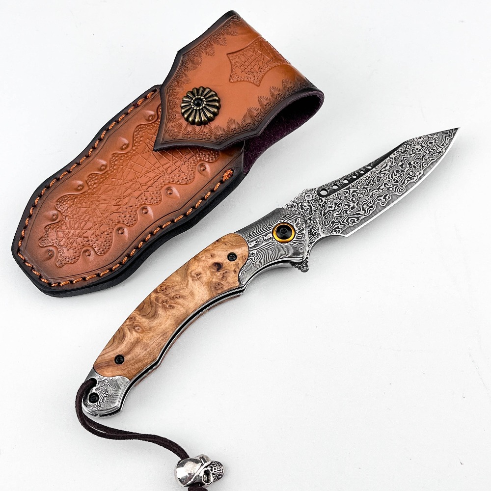 Vintage Collectible Knife - 高硬度ダマスカス模様折りたたみナイフ、ヴィンテージ装飾コレクターズアイテムポケットナイフ、ギフトコレクション、アウトドアナイフ