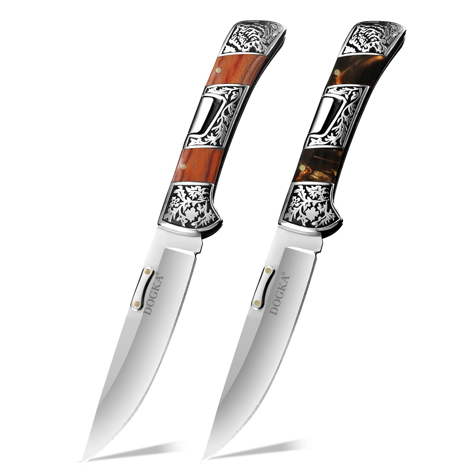 Vintage Collectible Knife - ヴィンテージ彫刻入り折りたたみ式ポケットユーティリティナイフ レトロ彫刻メタルボルスター 2種類のスタイル ポータブルEDCカッティングギア アウトドアキャンプコレクションギフト