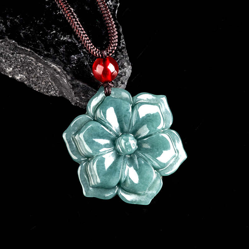 ビルマ翡翠フラワーペンダントネックレスストーンファッションア - Vintage Necklace のレビューと価格