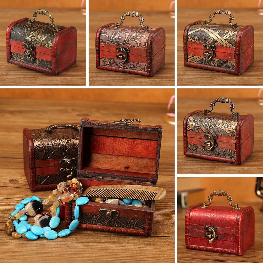クリエイティブなミニ木製ジュエリーボックス、ハンドル付き、ヴ - Vintage Collectible Show のレビューと価格