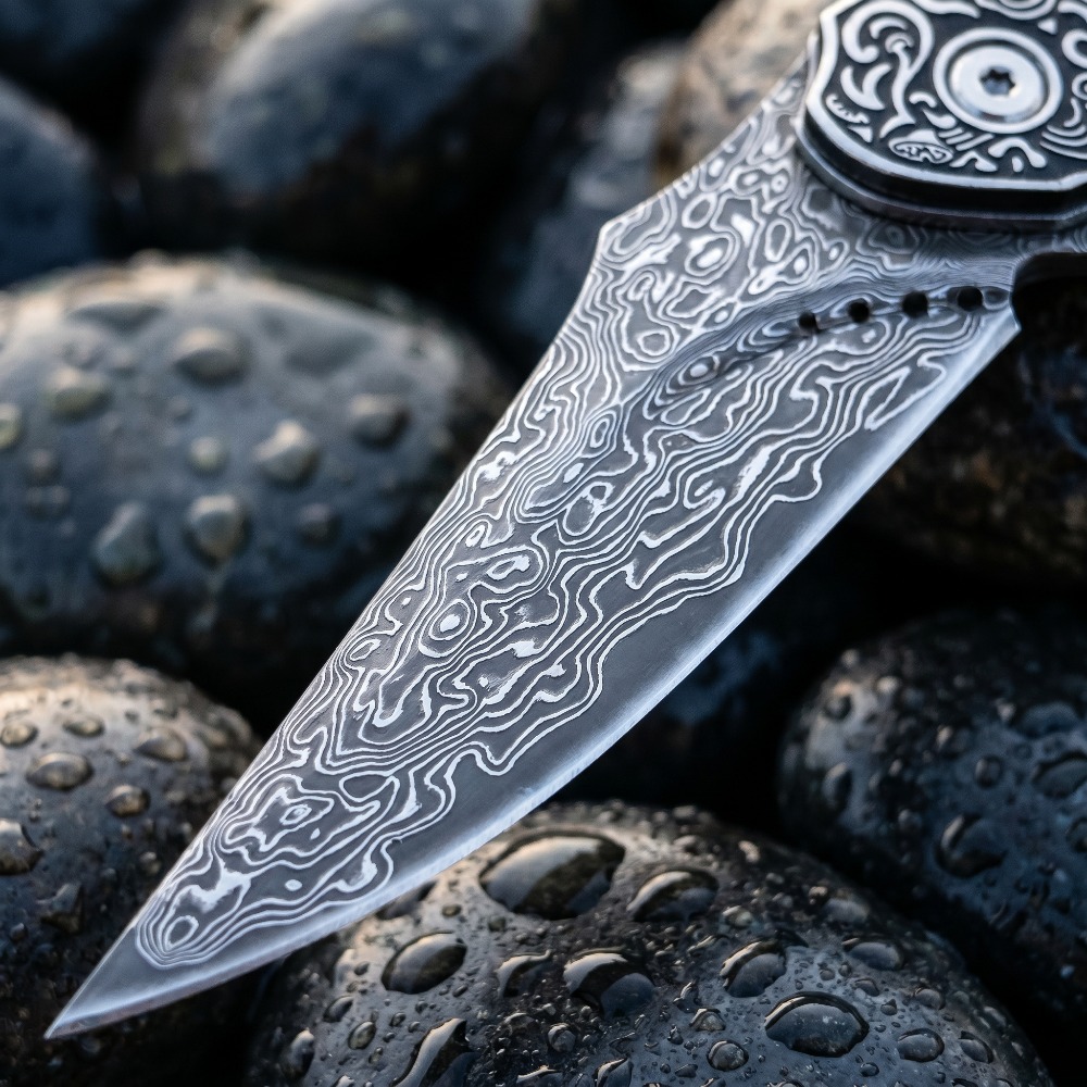 新品ヴィンテージダマスカス模様ブレード折りたたみナイフ虹色ア - Vintage Collectible Knife のレビューと価格