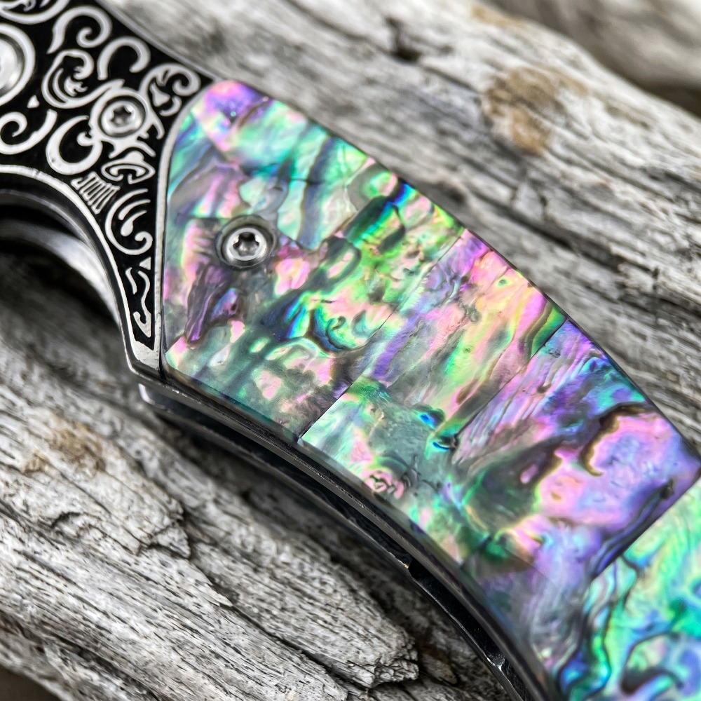 新品ヴィンテージダマスカス模様ブレード折りたたみナイフ虹色ア - Vintage Collectible Knife のレビューと価格