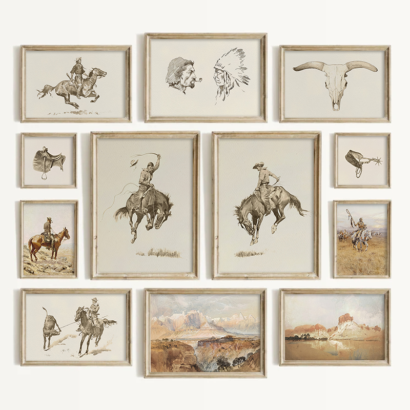 南西部スタイルのカウボーイウォールアート、ヴィンテージ風ウェ - Vintage Things Collection のレビューと価格