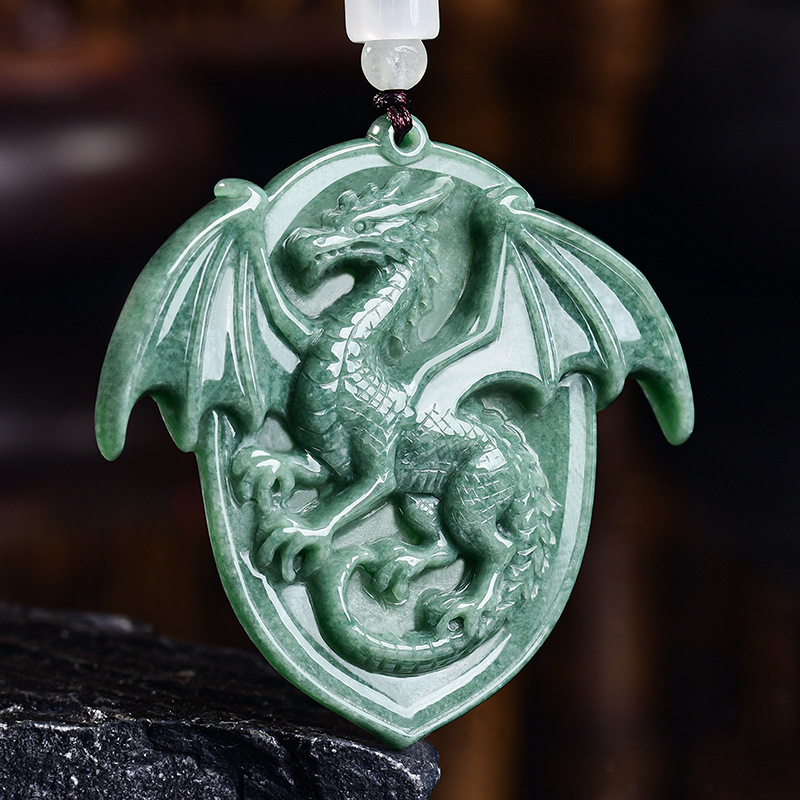 天然ビルマ翡翠ドラゴンペンダントネックレス宝石彫刻お守りヴィ - Vintage Necklace のレビューと価格